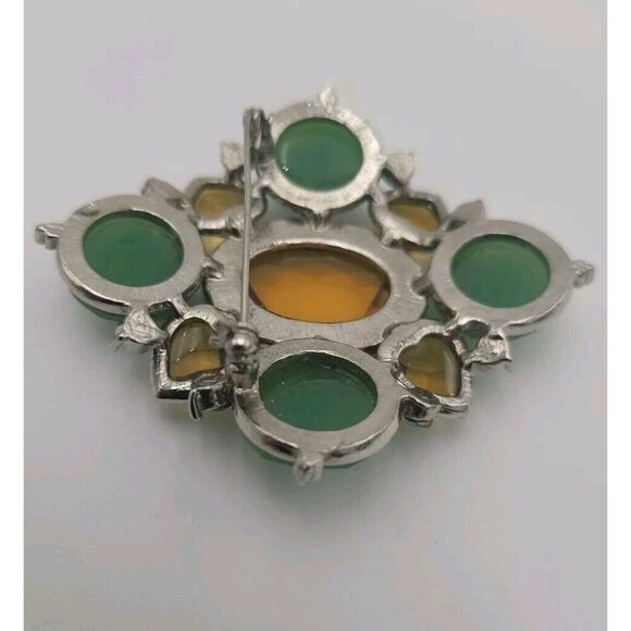 Vintage Green Yellow Blue Heart Acrylic Bold Statement Brooch Retro Large 3 Inch - Picture 7 of 9